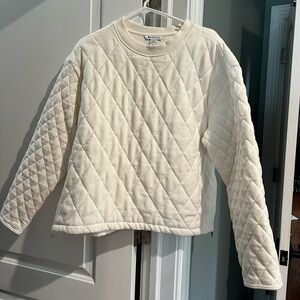 Athleta women size large white cream puffer quilted pullover retropuff crewneck